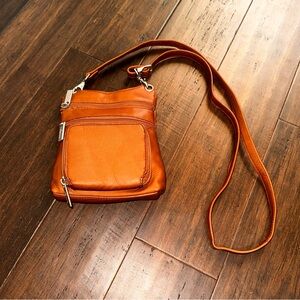 Vintage Lavive Cognac Leather Small Crossbody Adjustable Strap Bag